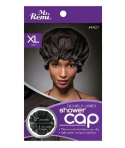 Annie Double Lined Shower Cap X-Large Black #4407