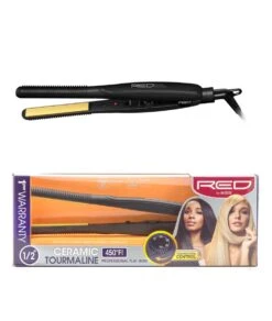 Red By Kiss Ceramic Tourmaline Professional Flat Iron 450F [Temperature Control] 1/2 Inch #Fi050T