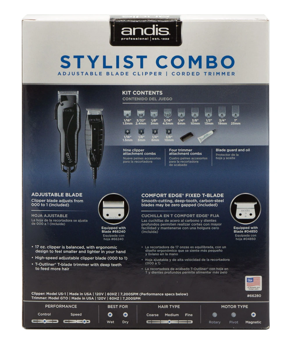 Andis Stylist Combo Adjustable Blade Clipper, Corded Trimmer #66280 2 Andis Stylist Combo Adjustable Blade Clipper, Corded Trimmer #66280 - Image 2