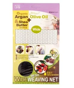 M&M Qfitt Organic Argan & Shea Butter + Olive Oil Wide Mesh Weaving Nets Black #8414