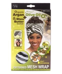 M&M Qfitt Organic Argan & Shea Butter + Olive Oil Patterned Mesh Wrap Assorted Print #8491 -Clore Beauty Store G00009624 1