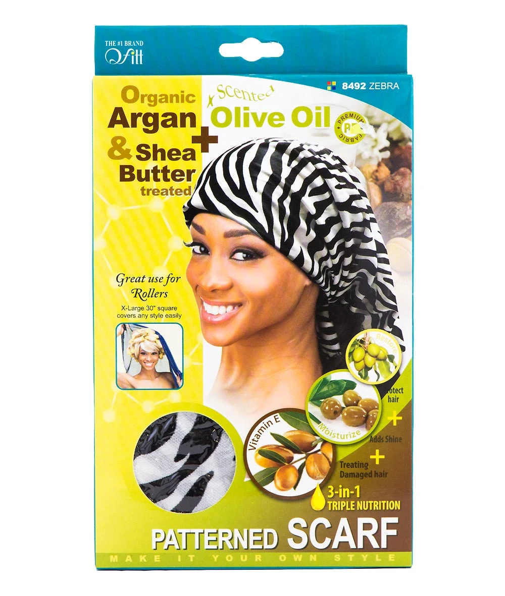 M&M Qfitt Organic Argan & Shea Butter + Olive Oil Patterned Scarf #8492 1 M&M Qfitt Organic Argan & Shea Butter + Olive Oil Patterned Scarf #8492
