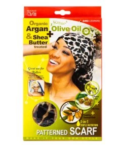 M&M Qfitt Organic Argan & Shea Butter + Olive Oil Patterned Scarf #8492 5 M&M Qfitt Organic Argan & Shea Butter + Olive Oil Patterned Scarf #8492 -Clore Beauty Store G00009625 2