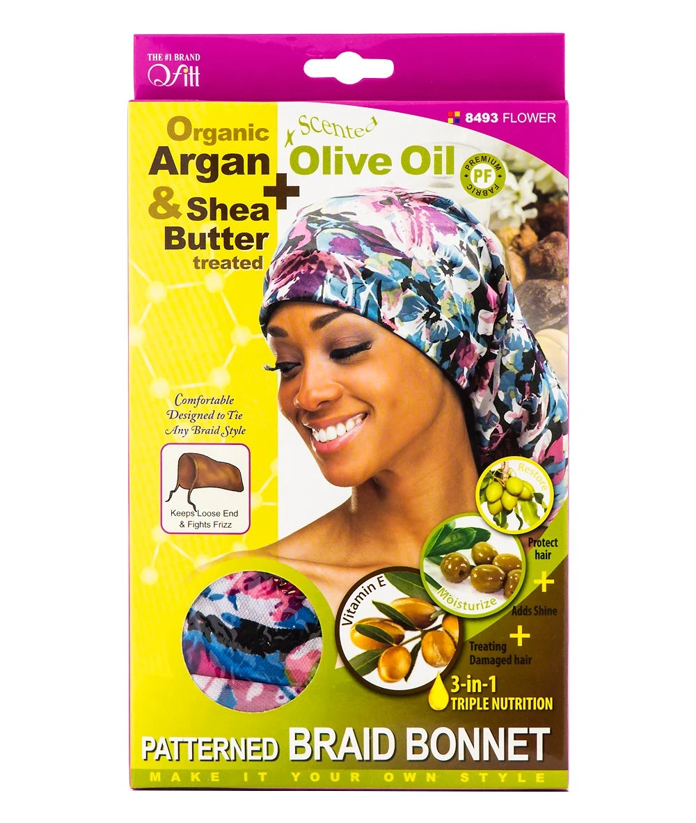 M&M Qfitt Organic Argan & Shea Butter + Olive Oil Patterned Braid Bonnet #8493 1 M&M Qfitt Organic Argan & Shea Butter + Olive Oil Patterned Braid Bonnet #8493