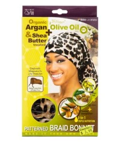 M&M Qfitt Organic Argan & Shea Butter + Olive Oil Patterned Braid Bonnet #8493 4 M&M Qfitt Organic Argan & Shea Butter + Olive Oil Patterned Braid Bonnet #8493 -Clore Beauty Store G00009626 1