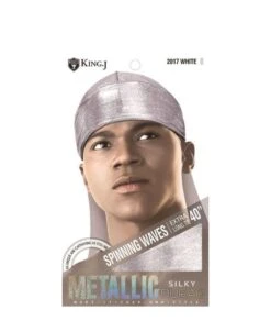 M&M King.J Extra Long Tie 40 Inch Metallic Silky Durag [White] #2017