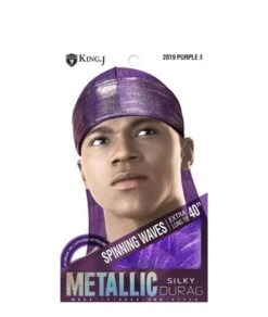 M&M King.J Extra Long Tie 40 Inch Metallic Silky Durag [Purple] #2019
