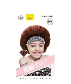 M&M Qfitt Kid Pearl & Rhinestone Bling Satin Bonnet 5 M&M Qfitt Kid Pearl & Rhinestone Bling Satin Bonnet -Clore Beauty Store G00018480 1