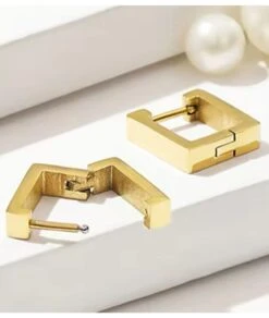 Nude Rose Stainless Steel 18K Gold Small Rectangle Earring #E-191 -Clore Beauty Store G00018902 2