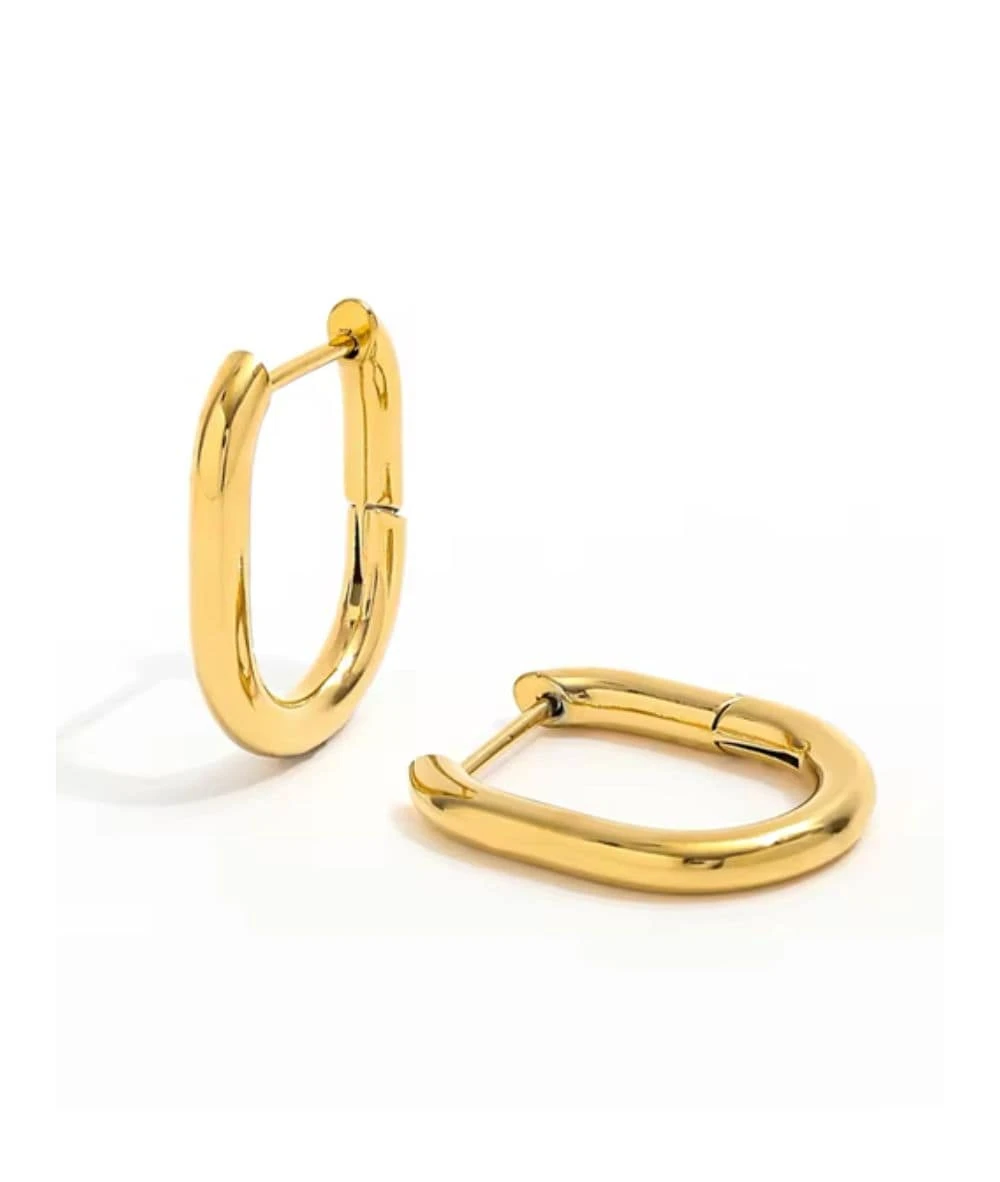 Nude Rose Stainless Steel 18K Gold Thick Round Rectangle Earring #E-196 1 Nude Rose Stainless Steel 18K Gold Thick Round Rectangle Earring #E-196