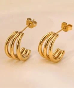 Nude Rose Stainless Steel 18K Gold Small Triple Circle Earring #E-199 -Clore Beauty Store G00018910 2