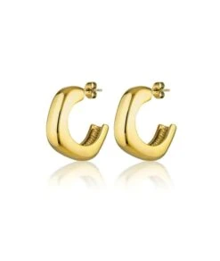 Nude Rose Stainless Steel 18K Gold Large Round Square Earring #E-215