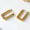 Nude Rose Stainless Steel 18K Gold Hollow Rectangle Earring #E-216