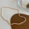 Nude Rose 18K Gold Plated Linked Stone Thin Square Crystal Necklace #N-034