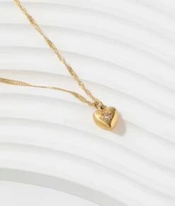 Nude Rose Stainless Steel 18K Gold Cubic Zircon Vintage Heart Pendant #N-036 -Clore Beauty Store G00018986 2