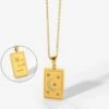 Nude Rose Stainless Steel 18K Gold Cubic Star Moon Square Shape Necklace #N-038