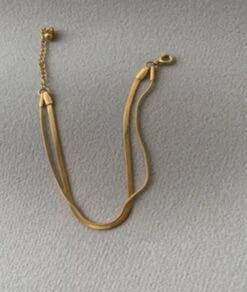 Nude Rose Stainless Steel 18K Gold Plated Db Layered Snake Chain Bracelet #B-037