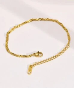 Nude Rose Stainless Steel 18K Gold/P Shiny Water Ripple Chain Bracelet #B-044