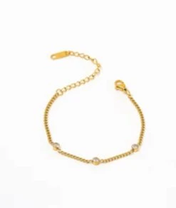 Nude Rose Stainless Steel 18K Gold Plated White Three Cubic Bracelet #B-046