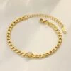 Nude Rose Stainless Steel 18K Gold Tear Drop Zirconia Figaro Ch Bracelet #B-047