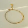 Nude Rose Stainless Steel 18K Gold/P H&H 2Mm Zircon Clip Chain Bracelet #B-058