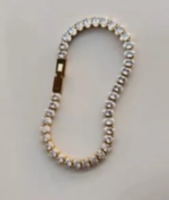 Nude Rose Stainless Steel 18K Gold/P Large Frosty Tennis Zircon Bracelet #B-069