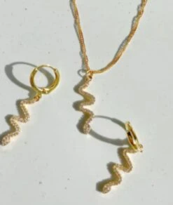 Nude Rose Stainless Steel 18K Gold Plated Cubic Snake Pendant Bracelet #N-071