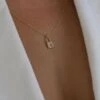 Nude Rose Stainless Steel 18K Gold Plated Zircon Lock Pendant Necklace #N-072
