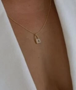 Nude Rose Stainless Steel 18K Gold Plated Zircon Lock Pendant Necklace #N-072