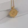 Nude Rose Stainless Steel 18K Gold Plated Vintage Sun Pendant Necklace #N-081