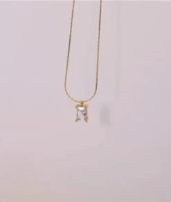 Nude Rose Stainless Steel 18K Gold Plated White Zirconia Pendant Necklace #N-089