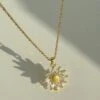 Nude Rose Stainless Steel 18K Gold Plated Crystal Sunflower Necklace #N-090