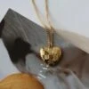 Nude Rose Stainless Steel 18K Gold/P Heart Check Board Pendant Necklace #N-094