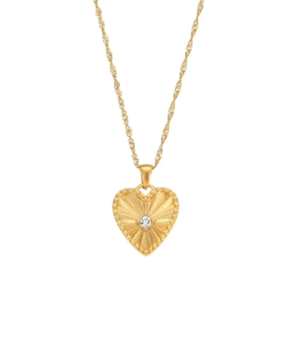 Nude Rose Stainless Steel 18K Gold Plated Heart Cubic Pendant Necklace #N-096 1 Nude Rose Stainless Steel 18K Gold Plated Heart Cubic Pendant Necklace #N-096