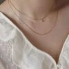Nude Rose Stainless Steel 18K Gold Plated Double-Layer Cubic Necklace #N-108