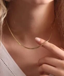 Nude Rose Stainless Steel 18K Gold Plated 1.5Mm Snake Chain Necklace #N-109