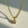 Nude Rose Stainless Steel 18K Gold Plated Chain Round Crystal Necklace #N-113