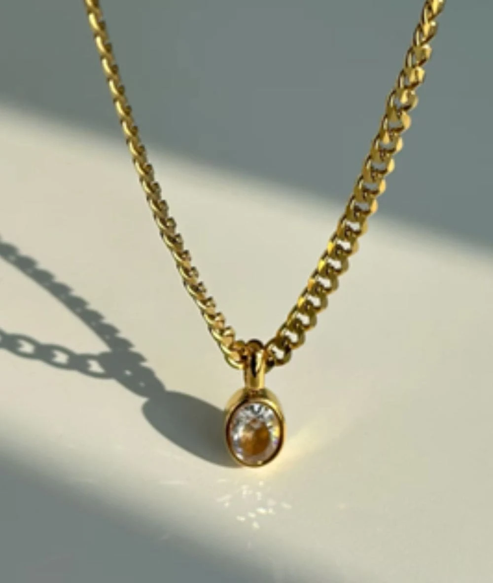 Nude Rose Stainless Steel 18K Gold Plated Chain Round Crystal Necklace #N-113 1 Nude Rose Stainless Steel 18K Gold Plated Chain Round Crystal Necklace #N-113