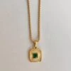 Nude Rose Stainless Steel 18K Gold/P Gn Zircon Square Pendant Necklace #N-118