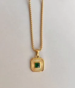 Nude Rose Stainless Steel 18K Gold/P Gn Zircon Square Pendant Necklace #N-118