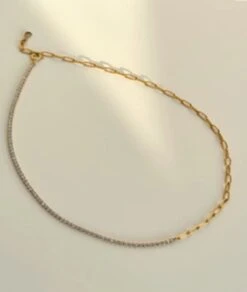 Nude Rose Stainless Steel 18K Gold/P H&H 2Mm Zircon Clip Chain Necklace #N-119