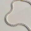 Nude Rose Stainless Steel 18K Gold/P Large Frosty Tennis Zircon Necklace #N-125