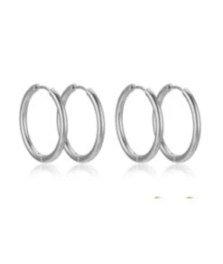 Nude Rose Stainless Steel Silver 10Mm Hoop Earrings #E-291