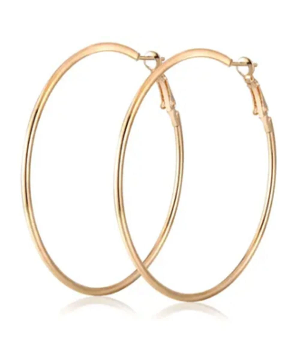 Nude Rose Stainless Steel 18K Gold Plated 70Mm Large Hoop Earrings #E-311 1 Nude Rose Stainless Steel 18K Gold Plated 70Mm Large Hoop Earrings #E-311
