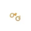 Nude Rose Stainless Steel 18K Gold Plated Small Round Zircon Studs Earrings #E-353