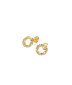 Nude Rose Stainless Steel 18K Gold Plated Small Round Zircon Studs Earrings #E-353