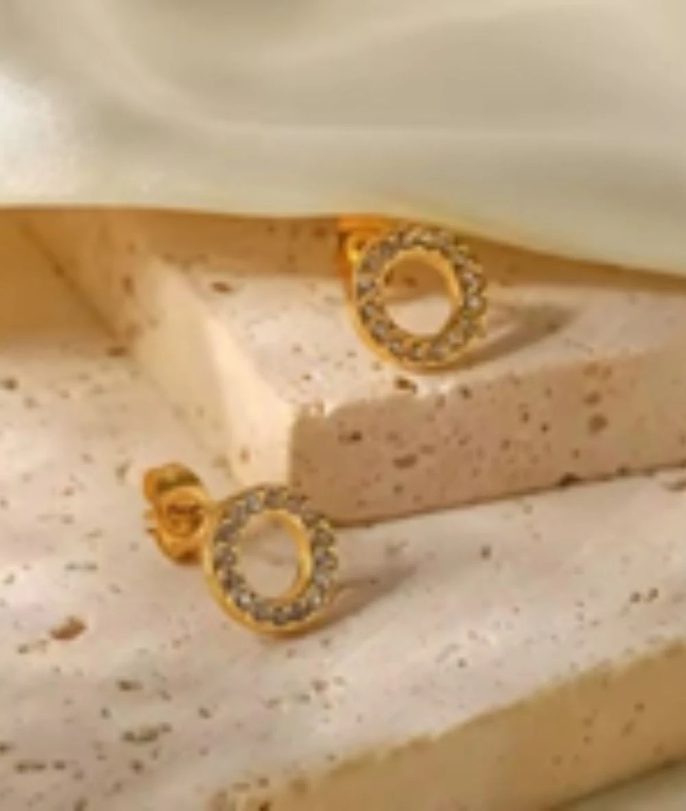 Nude Rose Stainless Steel 18K Gold Plated Small Round Zircon Studs Earrings #E-353 2 Nude Rose Stainless Steel 18K Gold Plated Small Round Zircon Studs Earrings #E-353 - Image 2