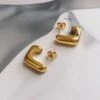Nude Rose Stainless Steel 18K Gold Plated Small L Shaped Earrings #E-357