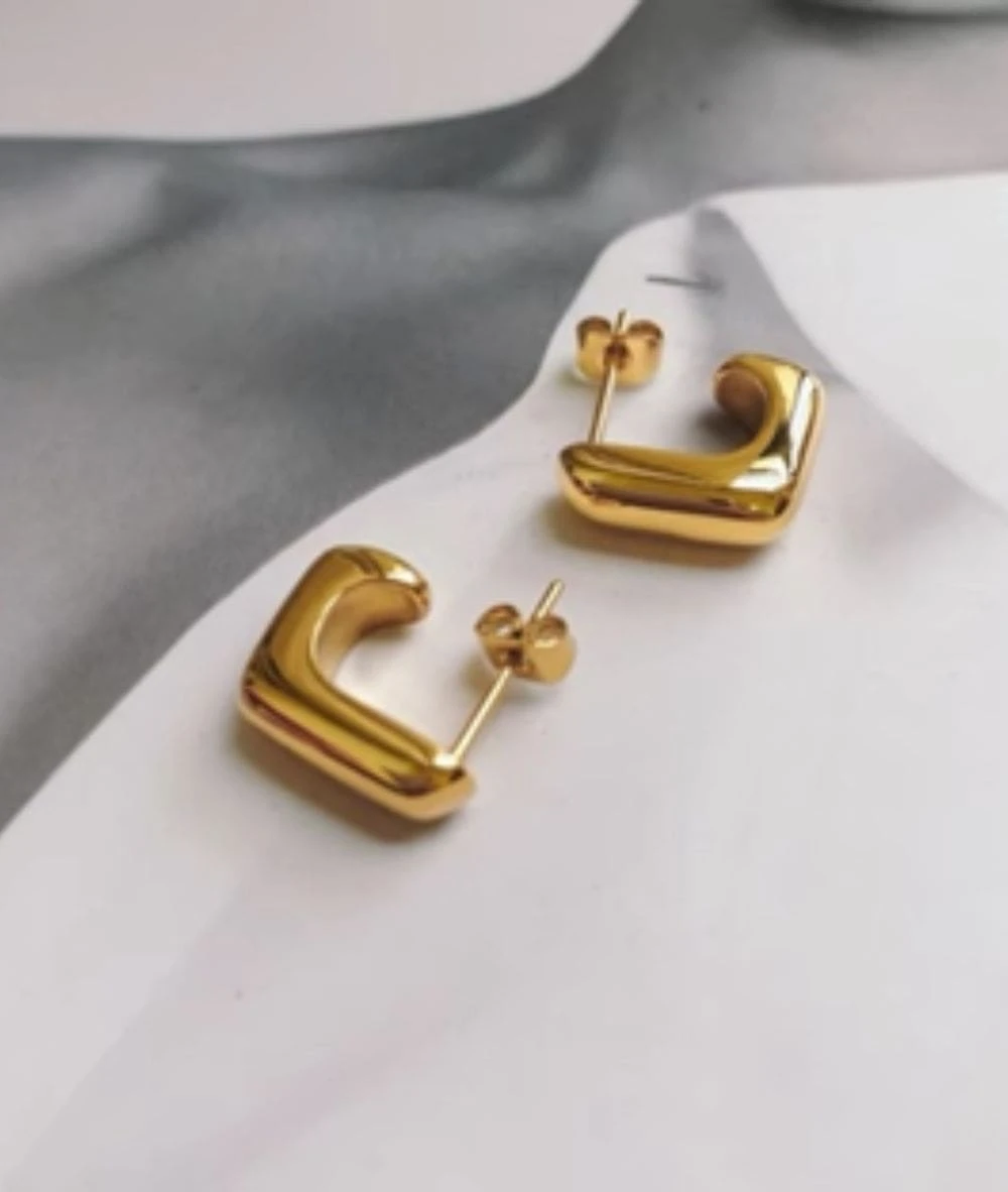 Nude Rose Stainless Steel 18K Gold Plated Small L Shaped Earrings #E-357 1 Nude Rose Stainless Steel 18K Gold Plated Small L Shaped Earrings #E-357