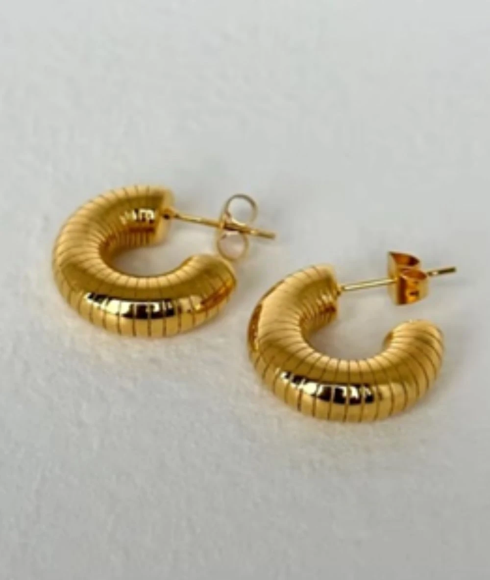 Nude Rose Stainless Steel 18K Gold Plated Geared Snail Shaped Earrings #E-363 1 Nude Rose Stainless Steel 18K Gold Plated Geared Snail Shaped Earrings #E-363